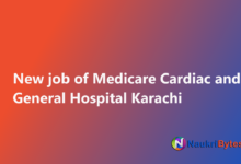 Latest available job of Medicare Cardiac and General Hospital Karachi Teaching Faculty Jinnah Medical and Dental College